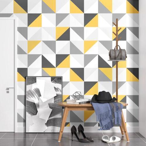 Square Modern Wallpaper Nordic Europe Wall Paper Geometric Yellow Lattice Contact Paper For Living Room Bedroom Background Walls
