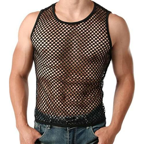 Fashion Men Mesh Sheer T-shirt Gym Training Tank Top Fish Net Sporting Top New