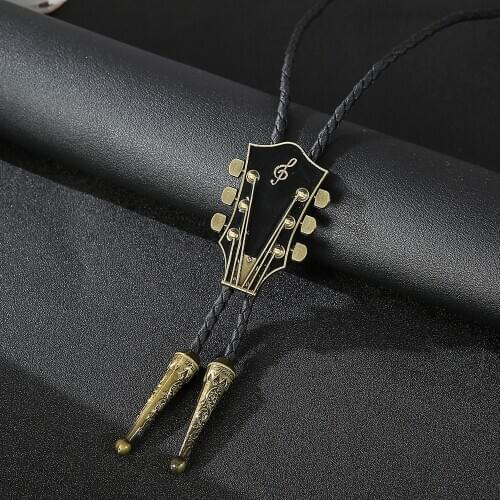 Fashion Music Guitar Bolo Tie Pendant Necklace Dance Rodeo Bola Bolo Tie Western Cowboy Leather Belt Necktie