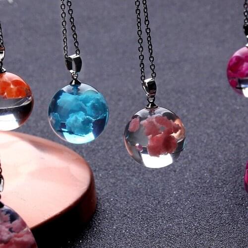 Trendy Creativity White Cloud Flying Bird Forest Transparent Plexiglas Ball Pendant Necklace Handmade for Charms Women Jewelry