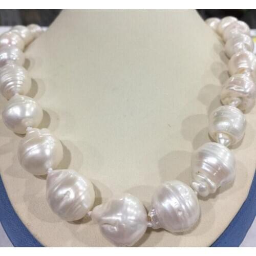 Fashion jewelry Free Shipping Large 15-23mm White Unusual Baroque Pearl Necklace disc Clasp