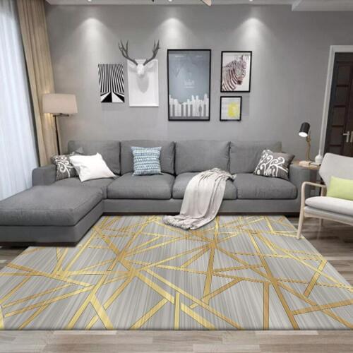 Fashion Irregular Golden Geometric Lines Carpet Custom For Home Living Room Kitchen Bedroom Bedside Hallway Balcony Rug Washing