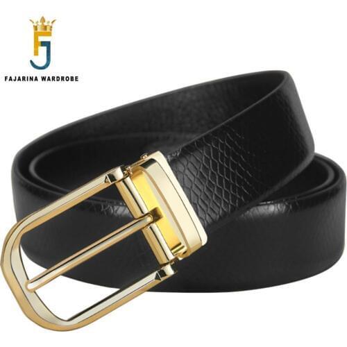 FAJARINA Brand Name Designer Mens Crocodile Pattern Cowhide Belts Quality Genuine Leather Fashion Styles Belt for Men LUFJ753
