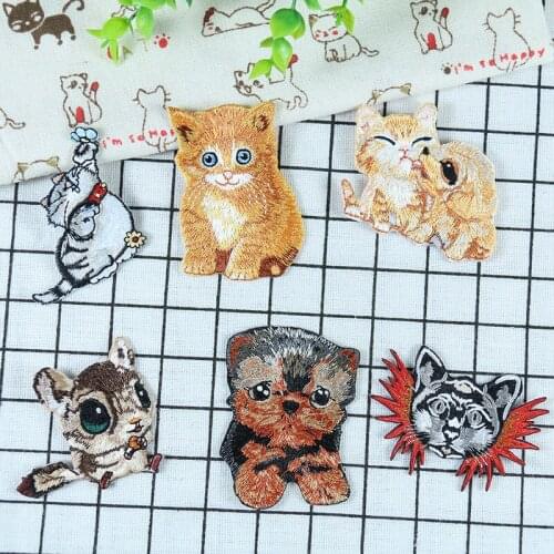 Cartoon Animals Embroidered Patch Applique Iron On Patches For Clothing Decor Cute Cat DIY Apparel Sewing Supplies Women Cloth