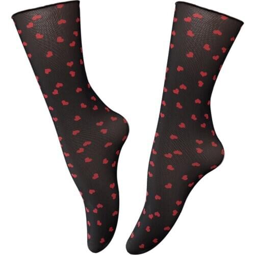 Black Heart Socks For Women Summer Fashion Long Mesh Socks Transparent Elasticity Vintage Lolita Dress Sock Girls Women