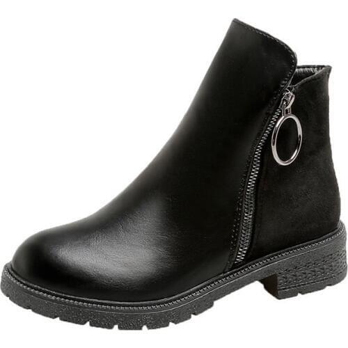 2019 New Buckle Winter Motorcycle Boots Women British Style Ankle Boots Gothic Punk Low Heel ankle Boot Women Shoes YYJ238