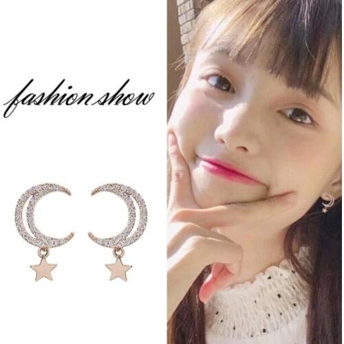New Arrival Fashion Classic Geometric Women Dangle Earrings Asymmetric Earrings Of Star And Moon Female Korean 2021 Trend Jewelr