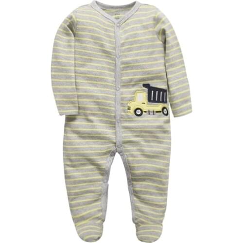 Newborn Baby Clothes Spring and Autumn Long Sleeves Wrap Foot Rompers 0-12M Girls&Boys Cotton Pajamas Cartoon Printed Sets