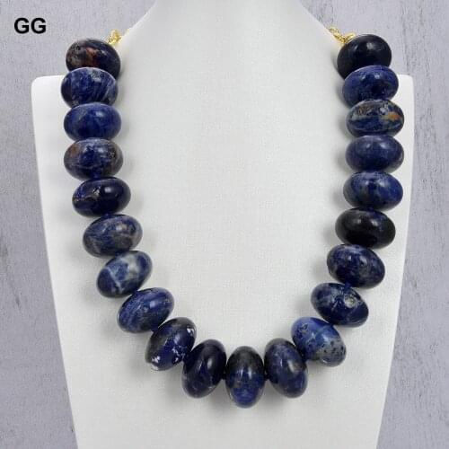 GuaiGuai Jewelry 24" Big Natural 20x30mm Smooth Sodalite Rondelle Necklace