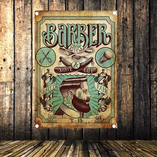 Shaving Barber Hair Salon Tattoo Poster Four-hole Banner Flag Tapestry Wall Hanging Canvas Print Art Barber Shop Decoration