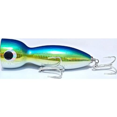 AS 150g Big Game Wooden Popper Tuna Bait Boat Fishing Lure Treble Hooks Saltwater Topwater Carp SwimBait Trolling Fishing