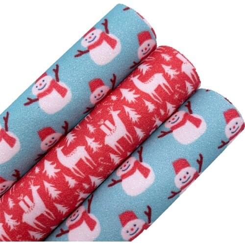 Christmas Snowmans Lama Printed Chunky Glitter Vinyl Fabric Sheet Felt Backing Leather Faux Vinil For Bows Earrings DIY T577