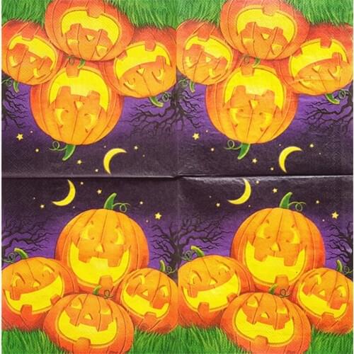 Napkin paper tissue cute cartoon Halloween party napkins Pumpkin stars moon decoration handkerchief decoupage party serviette