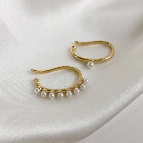 Hook Shaped Non Piercing Clips Earrings For Women Vintage Pearl Beads Metal Gold Silver Color Clip On Ears Fashion Jewelry