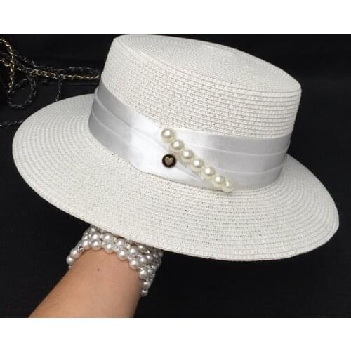 Fedoras New spring/summer sun hats straw hat for women holiday small Marine pearl sunbonnet hat elegant