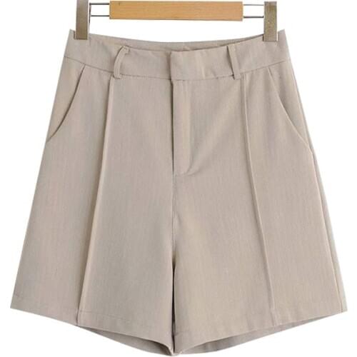 Klacwaya Women 2020 Chic Fashion Office Wear Side Pockets Shorts Vintage High Waist Zipper Fly Female Short Pants Mujer