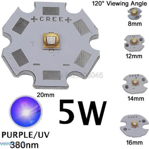 5pcs 5W LG3535 High Power LED Emitter UV/Ultra Violet 380-385nm 120 Degree Viewing Angle with 8mm/12mm/14mm/16mm/20mm PCB Board