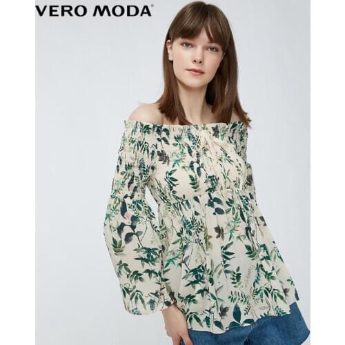 Vero Moda Womens Off-the-shoulder Printed Lace-up Wrist Sleeves Tops |319251504