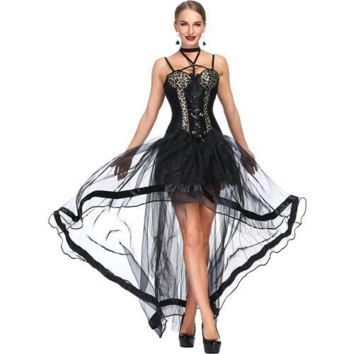 Womens Vintage Steampunk Corset Dress Victorian Retro Gothic Corset Top Burlesque Lace Corset and Bustiers Party Dress