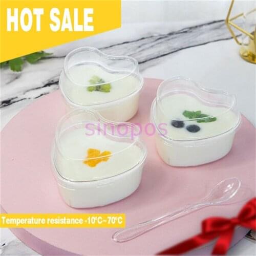 10pcs Transparent plastic small heart-shaped mousse cup, cup cake holder, clear sweet food/pudding/cake packing box,SP01