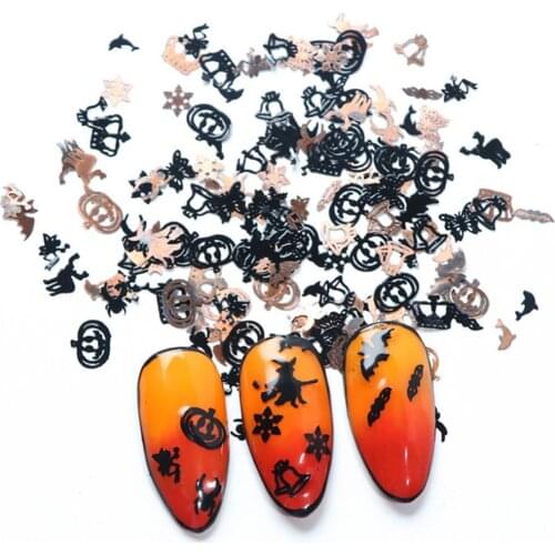 120Pcs Halloween Pumpkin Bat 3D Nail Glitter Slices Art Decor Alloy Flakes Decal