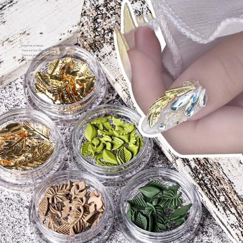 1 Box INS Style Tree Leaves Series Alloy Nail Jewelry 3D Stereo Delicate Green Tree Leaves DIY Nail Decoration