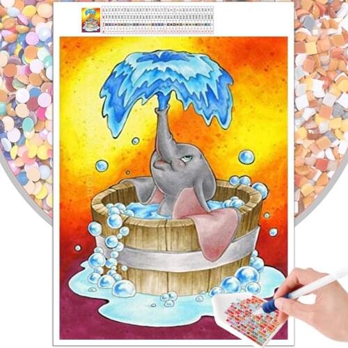 5D DIY Diamond Painting Elephant Bath Mosaic Cartoon Full Round Square Rhinestone Embroidery Cross Stitch Picture Art Gift Home