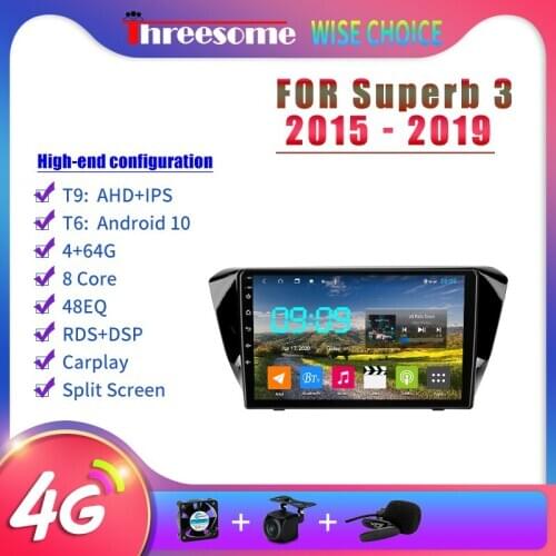 10"2Din Android10 Car Radio For Skoda Superb3 2015-2019 Multimedia Player Navigation GPS Split Screen DSP RDS 4G+WIFI 48EQ 4+64G