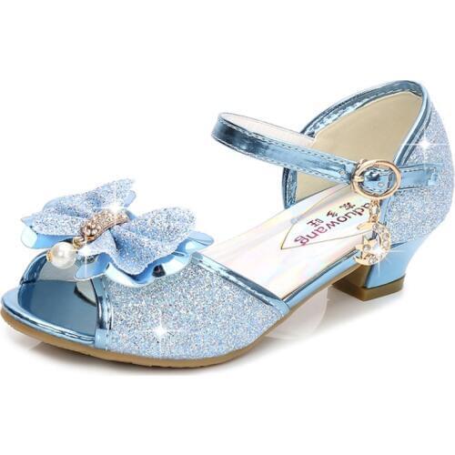 5 Colors Children Princess Sandals Kids Girls Wedding Shoes High Heels Dress Shoes Bowtie Gold Pink Blue Silver Shoes For Girls