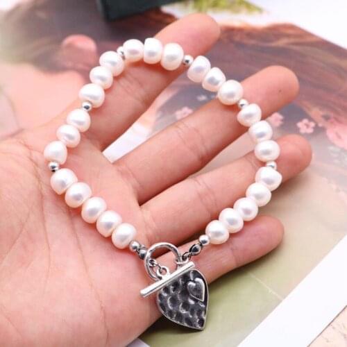 Natural Pearls Bracelet Hammered Love Heart Charm Trend Vintage Pendant Fashion Party Accessories