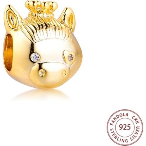 Authentic 925 Sterling Silver Shining Horse Animal Charms Beads DIY Jewelry Making Fit Pandora Charm Bracelet bijoux femme