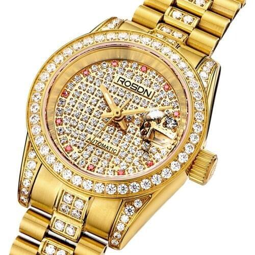 FRANCE ROSDN Womens Watches Luxury Brand With MIYOTA Automatic Mechanical Watch Women Full Diamond Luminous Couples Watch R2009