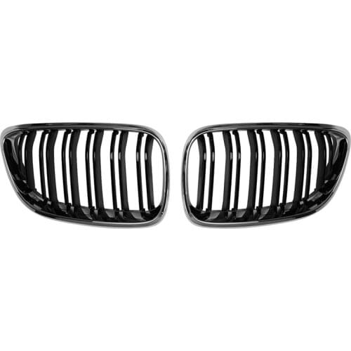 Chrome Frame & Gloss Black Double Slat Front Grille For-BMW 2 Series F23 F22 M2 2014-18