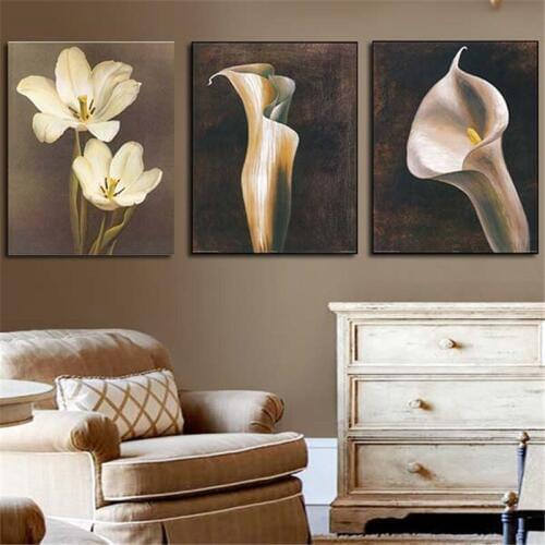 3 Piece Unframed Art Picture White Beautiful Flower Lily For Home Decoration Wall Paint Print Canva For Living Room