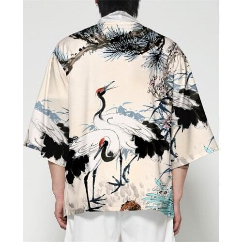 Samurai Crane Japanese cosplay Kimono Haori Men Women Kimono Cardigan Traditional Japanese Clothing Asian Clothes couple kimono