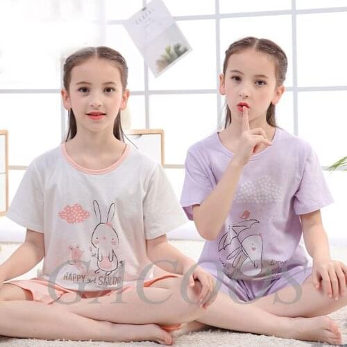 Summer Teens Clothes Children Clothing Set Big Girls Pajamas Sets Boys Cotton Sleepwear Short Sleeve Pyjamas Kids Home Clothes