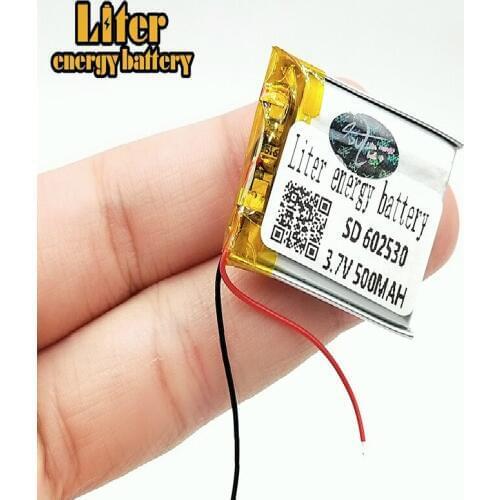 3.7V 500mAh li polymer lithium rechargeable Lipo battery 602530 for MP3 MP4 GPS DVD bluetooth DVD recorder headset e-book camera