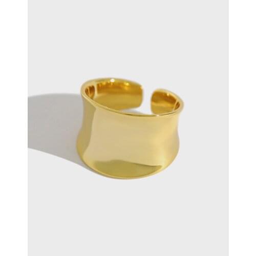 Minimalist Authentic S925 Sterling Silver Irregular Geometric Glossy /Brush Surface Geometric Long Band Wider Ring Adjust TLJ534