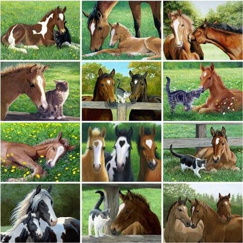 MomoArt New Arrival Diamond Painting Horse 5D DIY Diamond Embroidery Cat Animal Cross Stitch Mosaic Wall Decorations