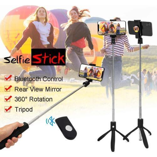 Extendable Handheld Selfie Stick Mini Live Tripod Holder 360 Rotation bluetooth Remote Shutter Monopod With Mirror For iPhone