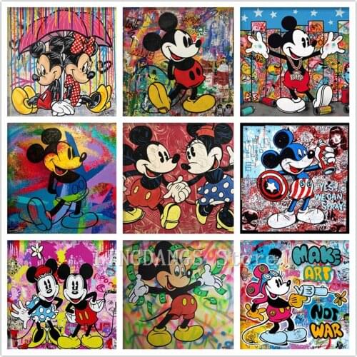 Disney 5D DIY Diamond Painting Cartoon Mickey And Minnie Graffiti Art Diamond Embroidery Mosaic Cross Stitch Set Home Decor Gift