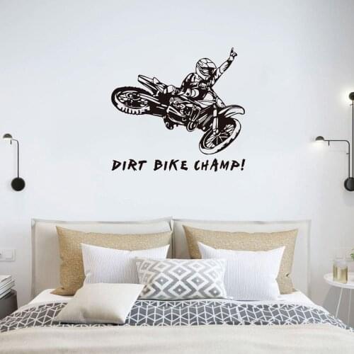 Dirt Bike Champ Wall Decal Quote Wall Sticker For Kids Room Living Room Sport Club Motorbike Home Decor Vinyl DW6882