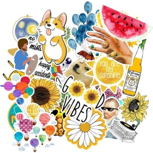 53pcs Meme Vaporwave Stickers Aesthetic Summer Graffiti Travel Trolley Car Laptop Waterproof Stickers Scrapbooking Stickers