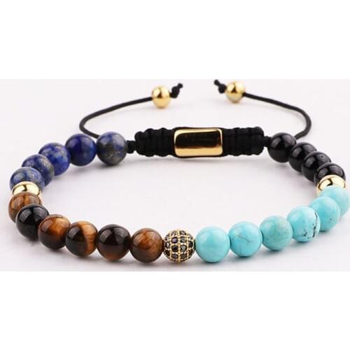 New Coming 6mm Natural Stone Tiger Eye Lapis Lazuli Beads Custom Macrame Bracelet Women Men Jewelry Gift