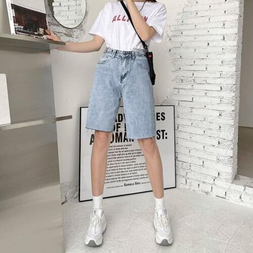 Summer new jeans womens trend loose Korean style high-waist straight wide-leg five-point pants
