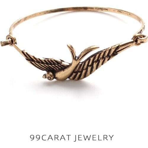 Nine nine carat new European and American fashion jewelry retro texture carved swallow small brand Bracelet ol