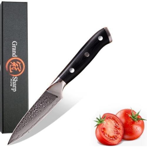 GRANDSHARP Damascus Paring knife 3.5" Japanese Damascus Steel VG-10 Knife Mosaic Rivet G10 Handle Peeling Fruit Kitchen Knife