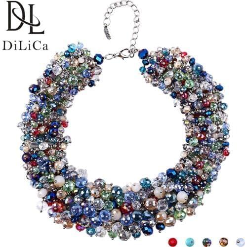 DiLiCa Handmade Statement Bib Necklace for Women Beaded Collar Choker Fashion Collar Necklaces Charms Chokers Jewelry Collares