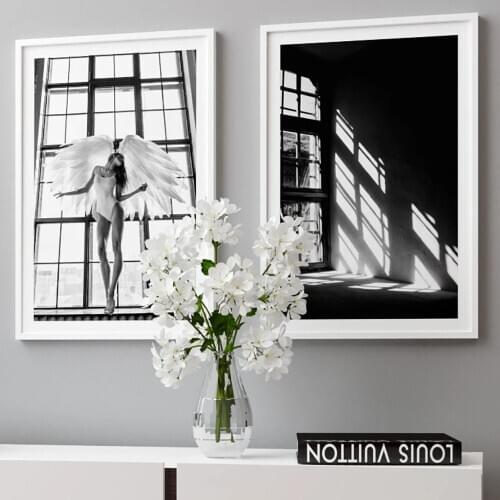 Angel Wing Canvas Posters And Prints Wall Art Canvas Painting Black White Window Wall Pictures For Living Room Nordic Decor Home