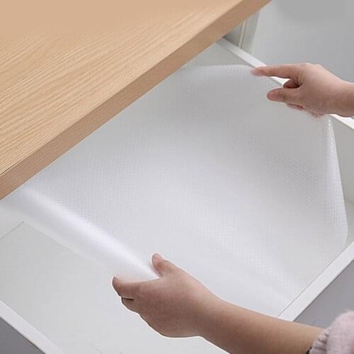 Clear Waterproof Oilproof Shelf Cover Mat Drawer Liner Cabinet Nonslip Table Placemat Adhesive for Kitchen Cupboard Refrigerator